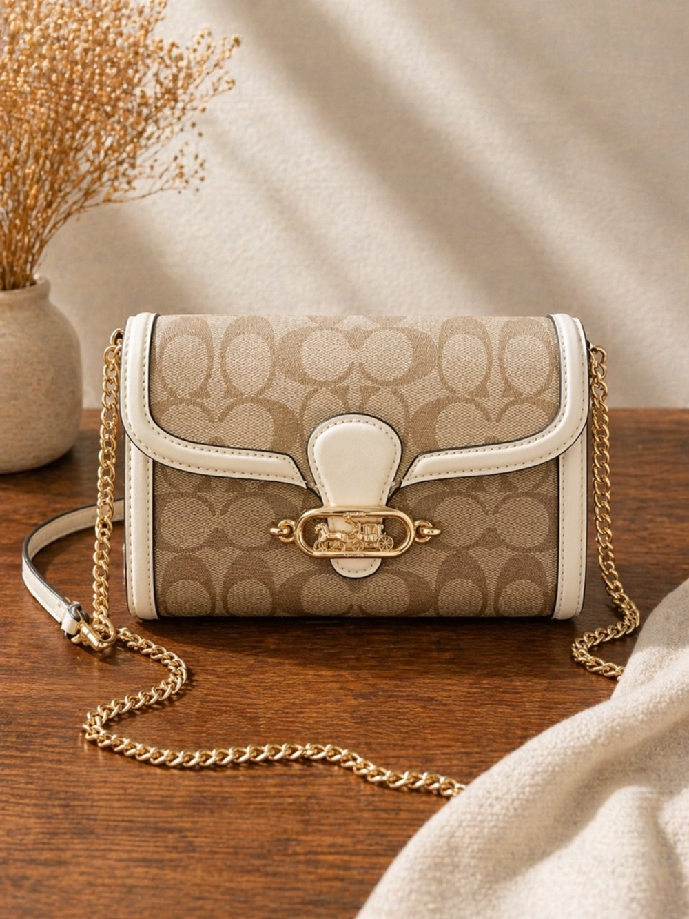 Coach Beige Signature Canvas Crossbody with Chalk Trim - Picture 2 of 7